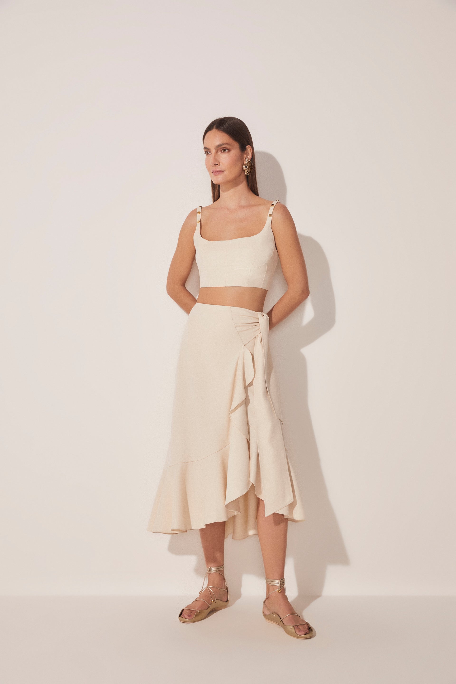 Mediterranean Tailored Criss Crossed Midi Skirt E4680A1646 - Product item main image