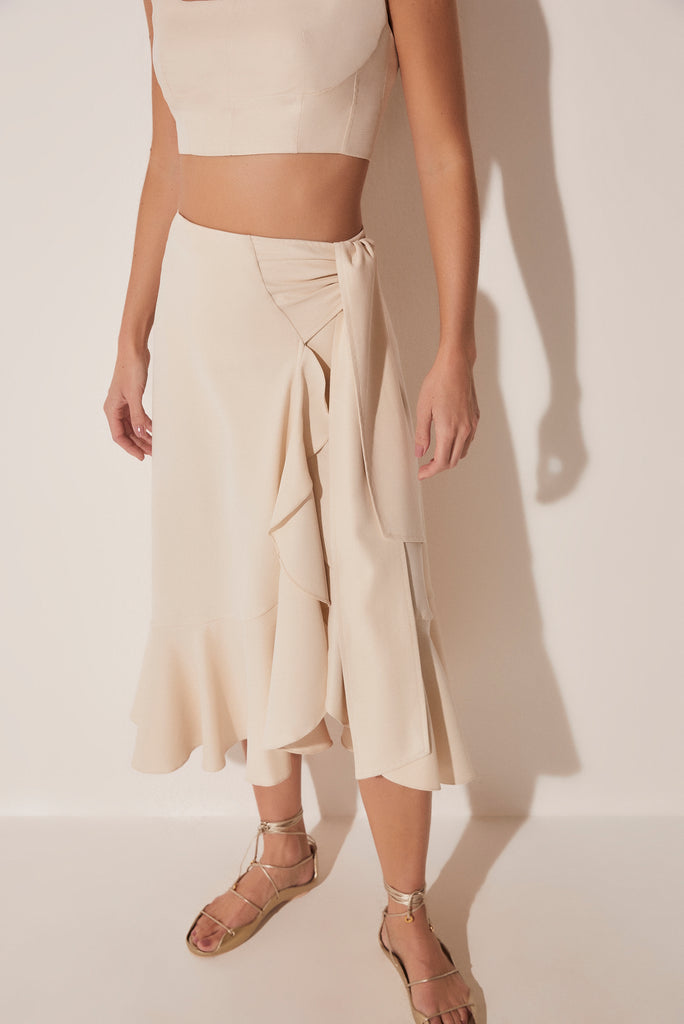 Mediterranean Tailored Criss Crossed Midi Skirt E4680A1646