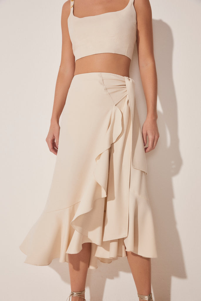 Mediterranean Tailored Criss Crossed Midi Skirt E4680A1646