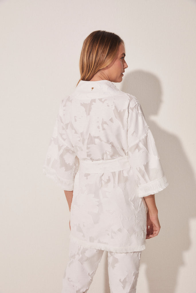 Jacquard Coconut Tree Short Kimono Cape With Fringes E4628A1710