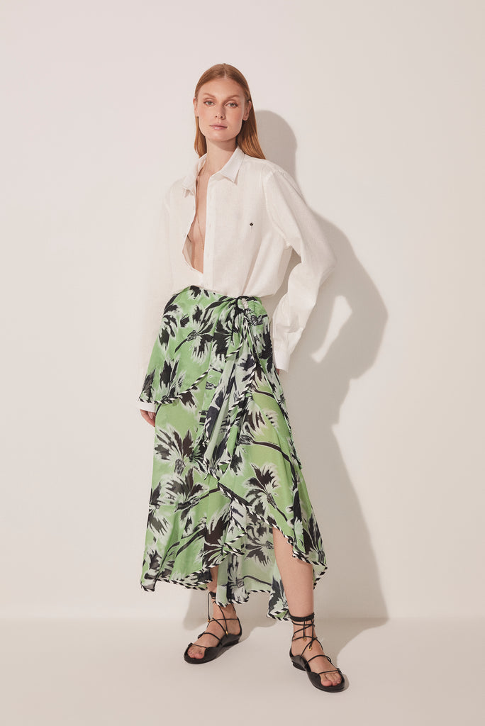 Ikat Coconut Trees Ruffled Midi Skirt E4667A1636