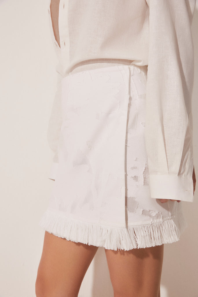 Jacquard Coconut Tree Short Skirt With Fringes E4687A1710