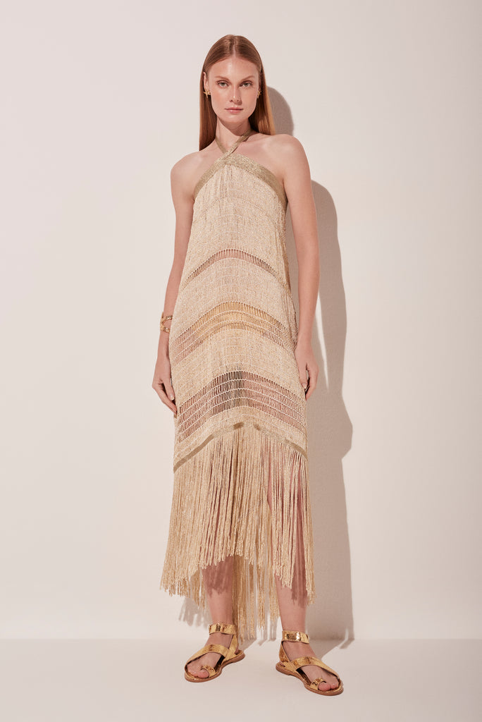 Solar Macrame Midi Dress With Fringes E4770A1831