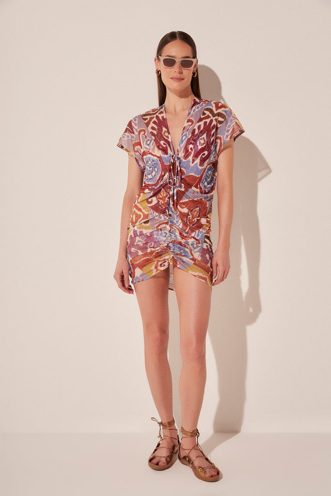 Ikat Color Draped Short Dress E4886A1943