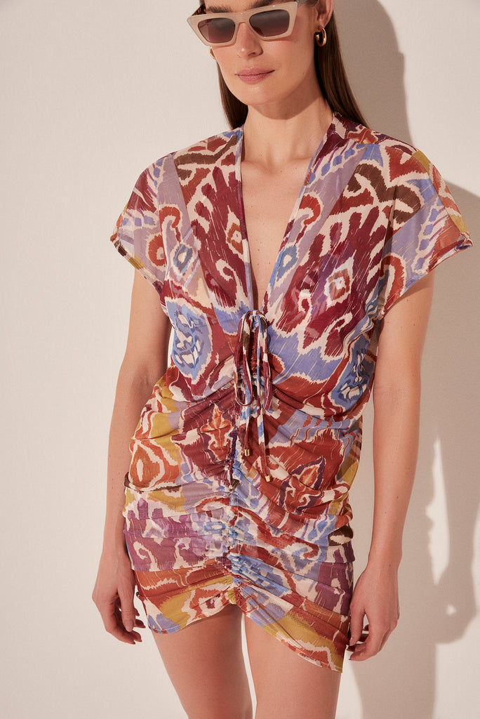 Ikat Color Draped Short Dress E4886A1943