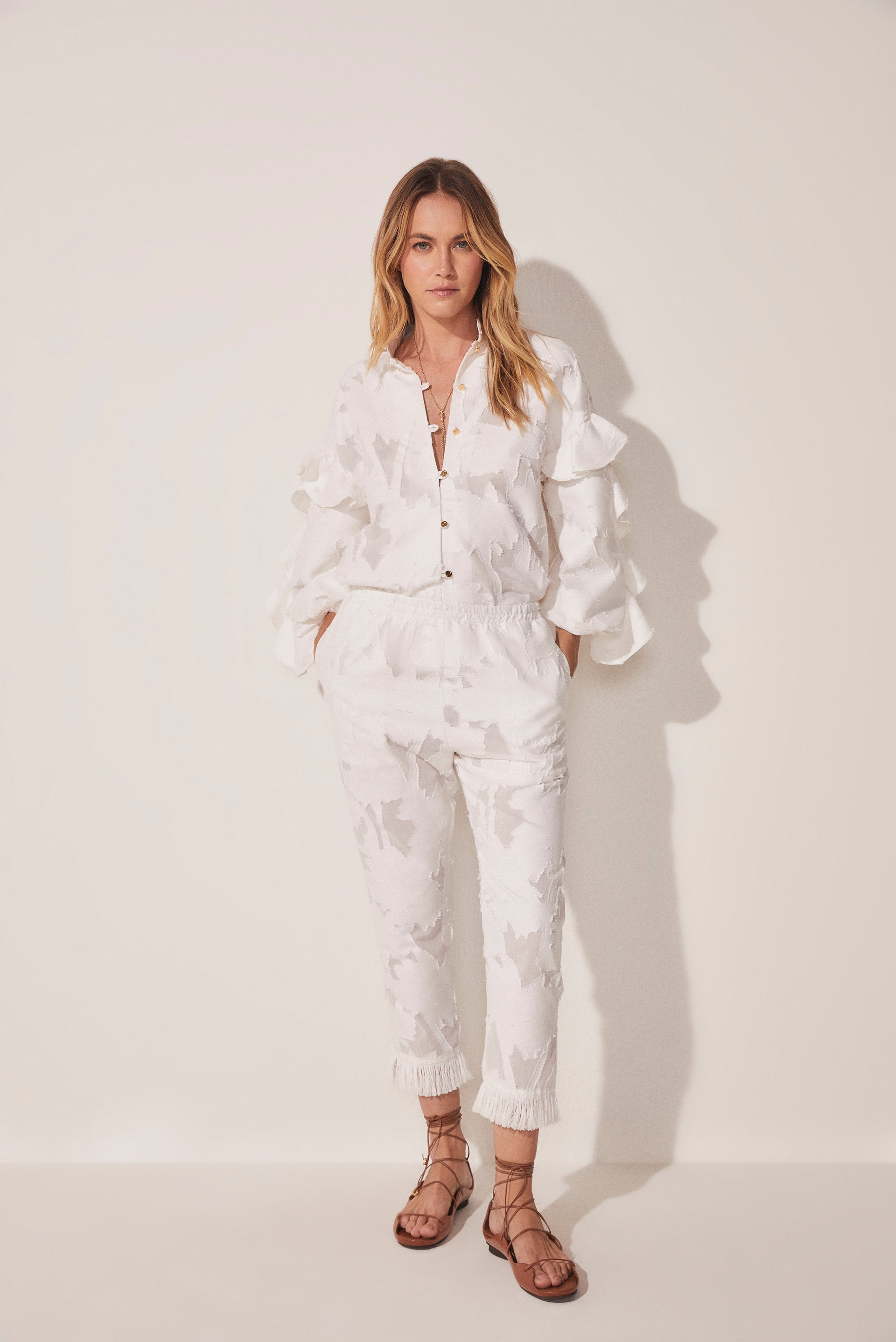 Jacquard Coconut Tree Sraight Leg Pants With Fringes E4911A1710 - Product item main image