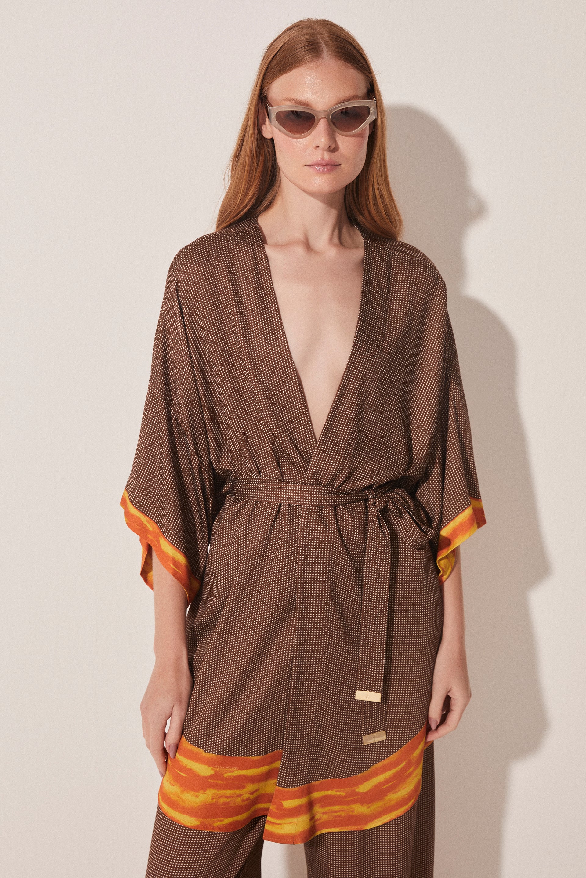 Brushed Polkadot Short Kimono Cape With Band E4919A1718 - Product item main image