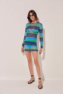 Striped Water Mirror Short Dress E4932A1643