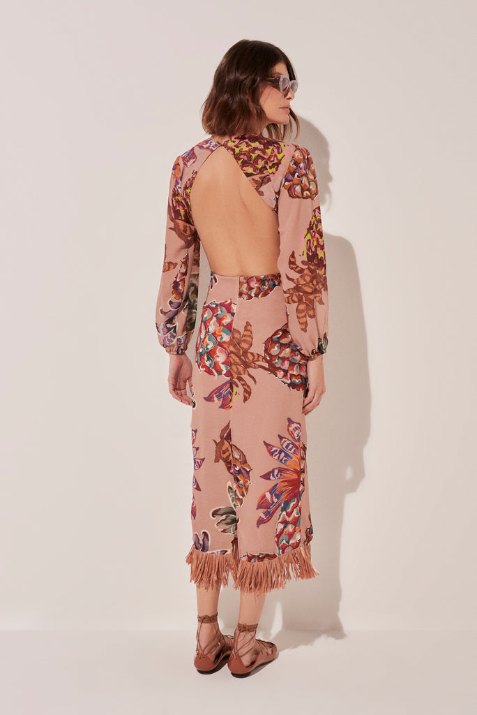Piña Halter Top Midi Dress With Fringes E4945A1665