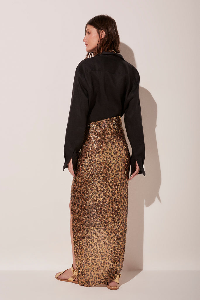Shiny Jaguar Long Skirt With Side Slit E5006A1852