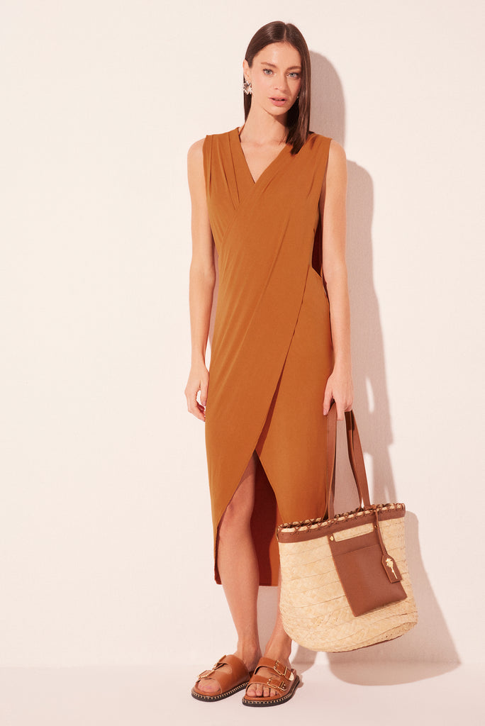 brown nugget criss crossed long dress e5573a2652