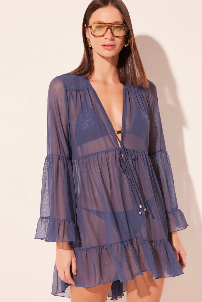 blue helm long sleeve short mullet dress e6268a2721