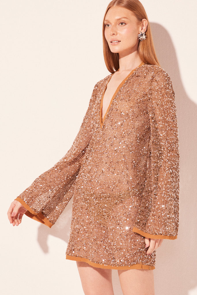 brown seaside view long sleeve short dress e6304a2653