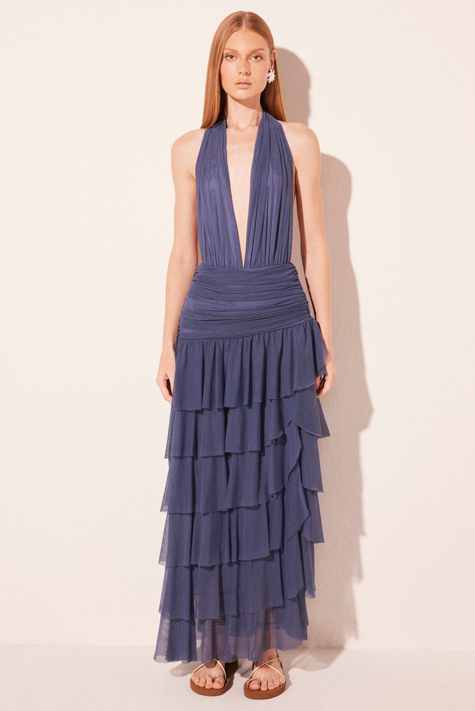 blue helm ruffled long skirt e6317a2721