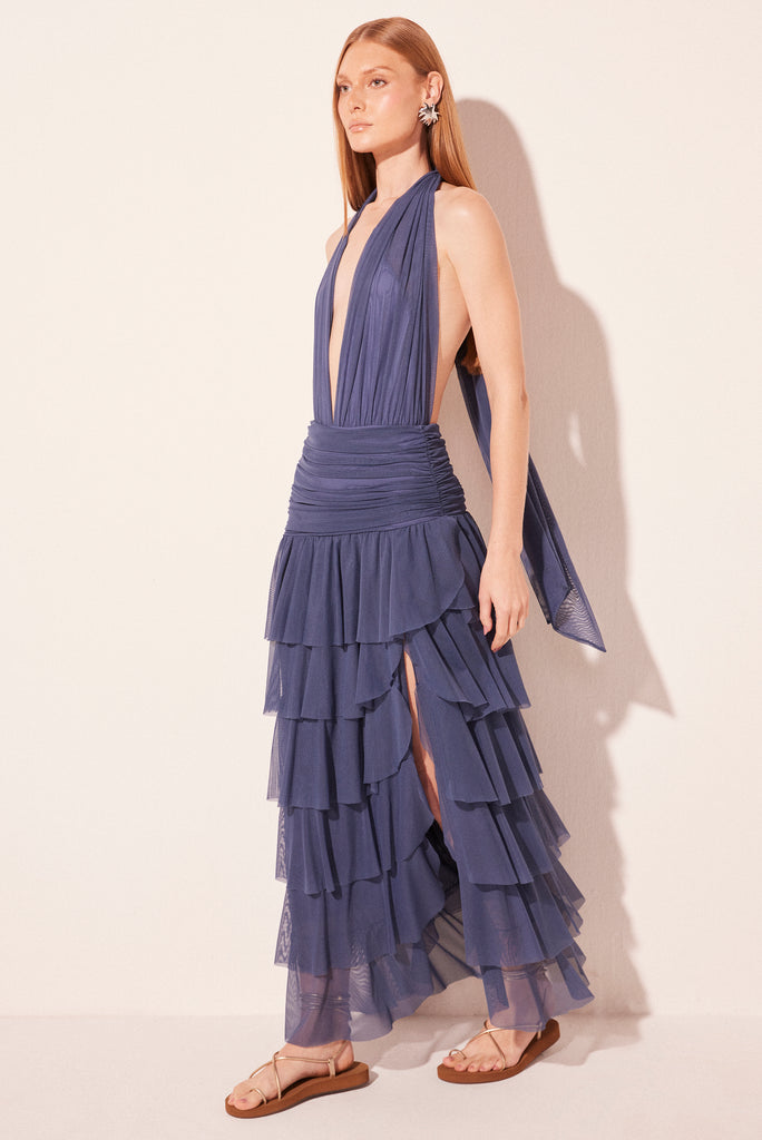 blue helm ruffled long skirt e6317a2721