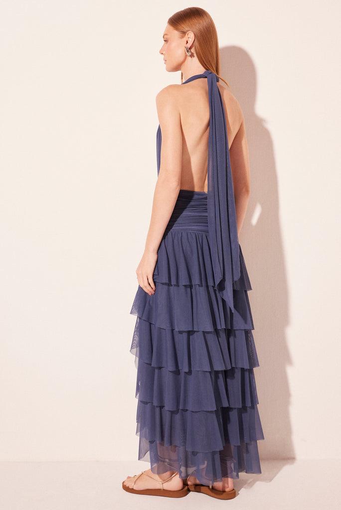 blue helm ruffled long skirt e6317a2721