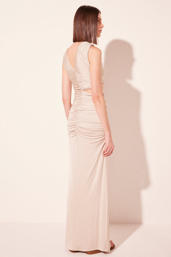 beige positano ruched long dress e6325a2756