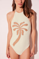 Embroidered Palm Tree Embroidered Halterneck One Piece M1194A2319