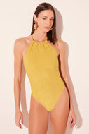 yellow orient with chain halterneck one piece m1256a2675