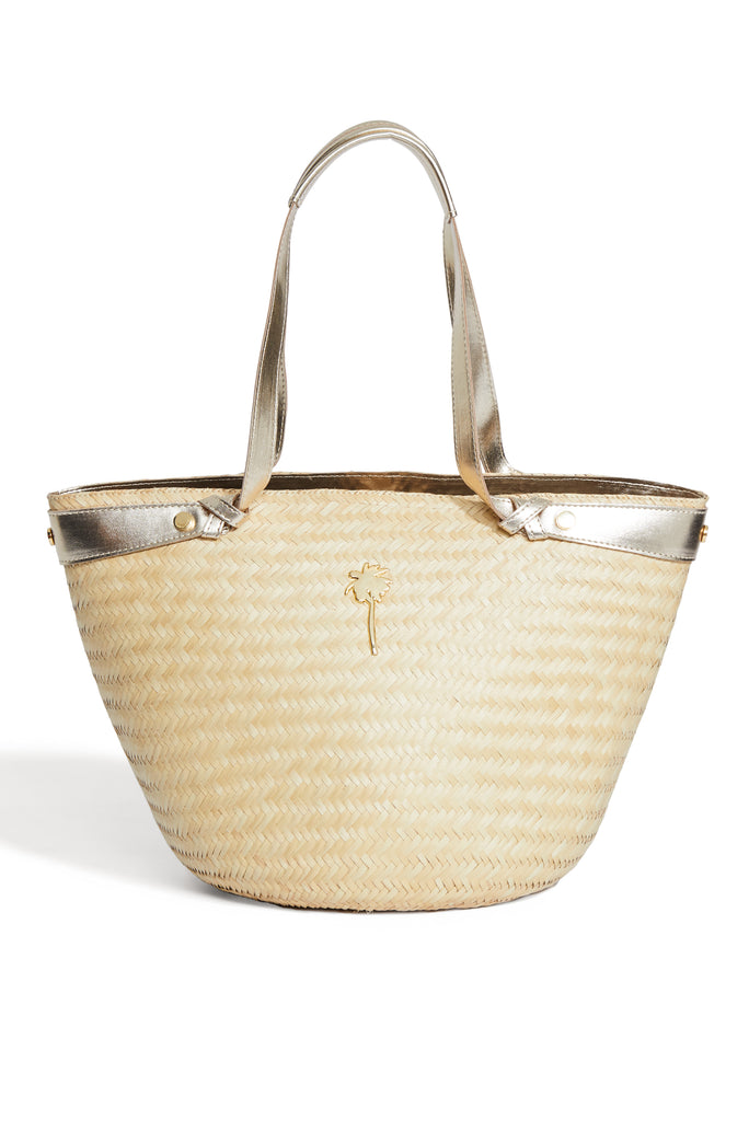 Almond Leather Detailed Straw Tote Bag T476A1873