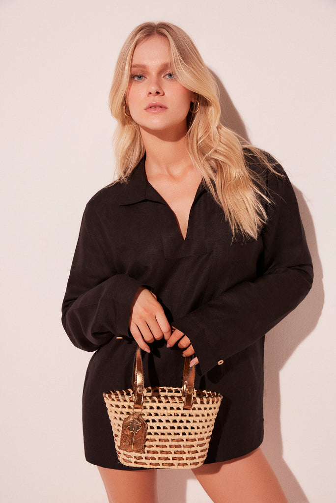 Radiant Accessories Straw With Leather Mini Tote Bag T496A2127