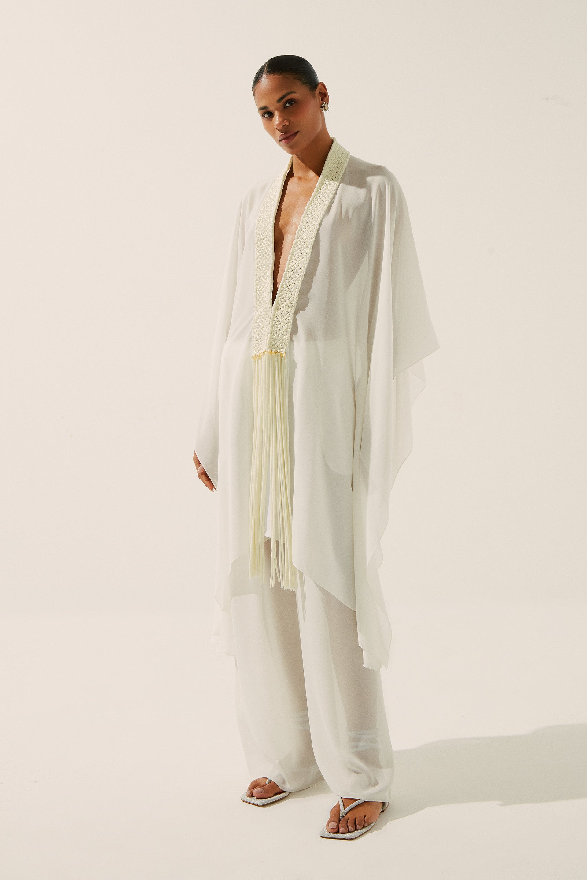 Weaved Midi Cape With Macramé E3657A1421 - Product item main image