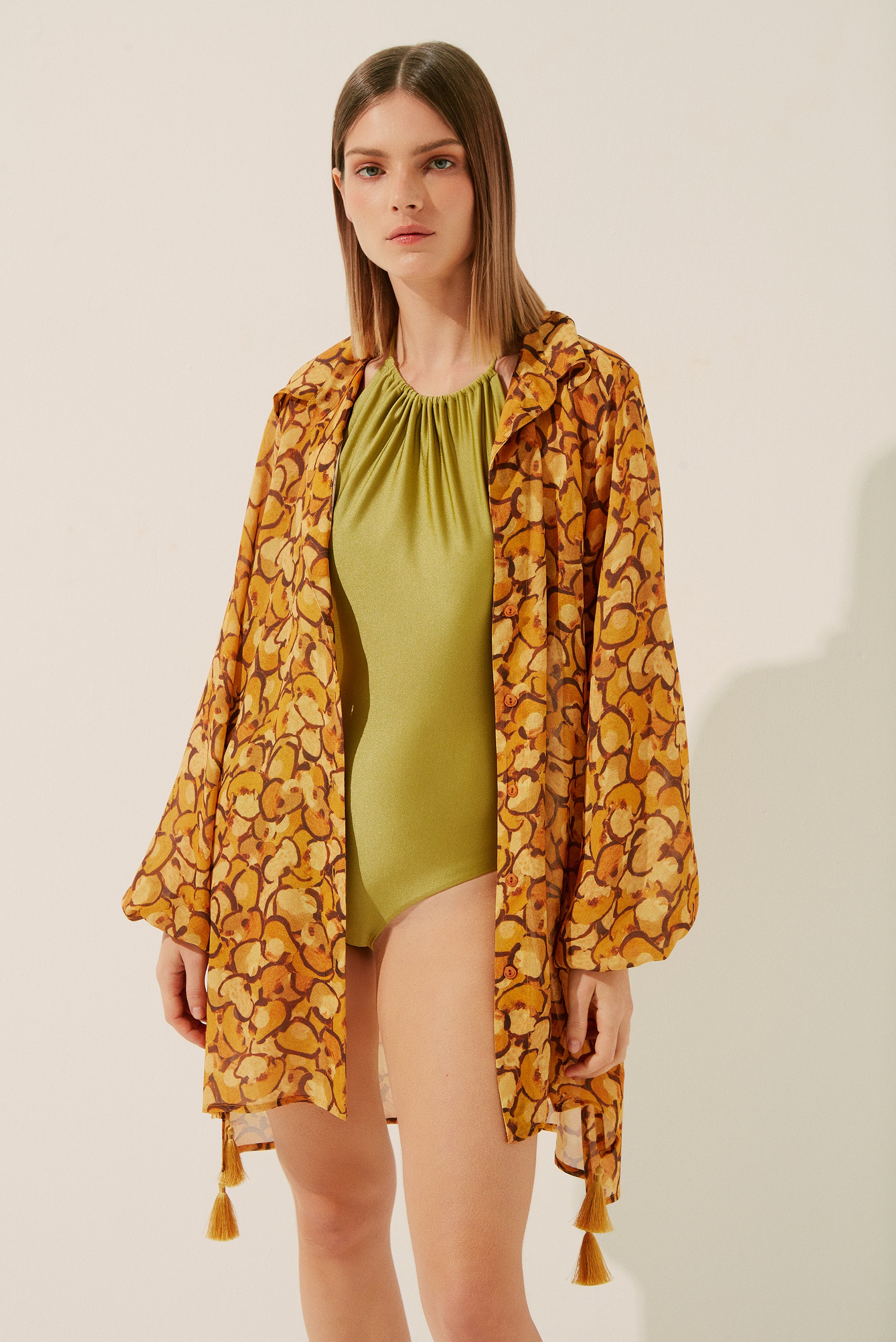 Leopard Compose Long Sleeves Shirt Dress E3995A1403 - Product item main image