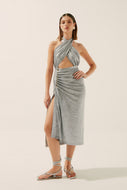 Metalized Halterneck Midi Dress E4254A1380