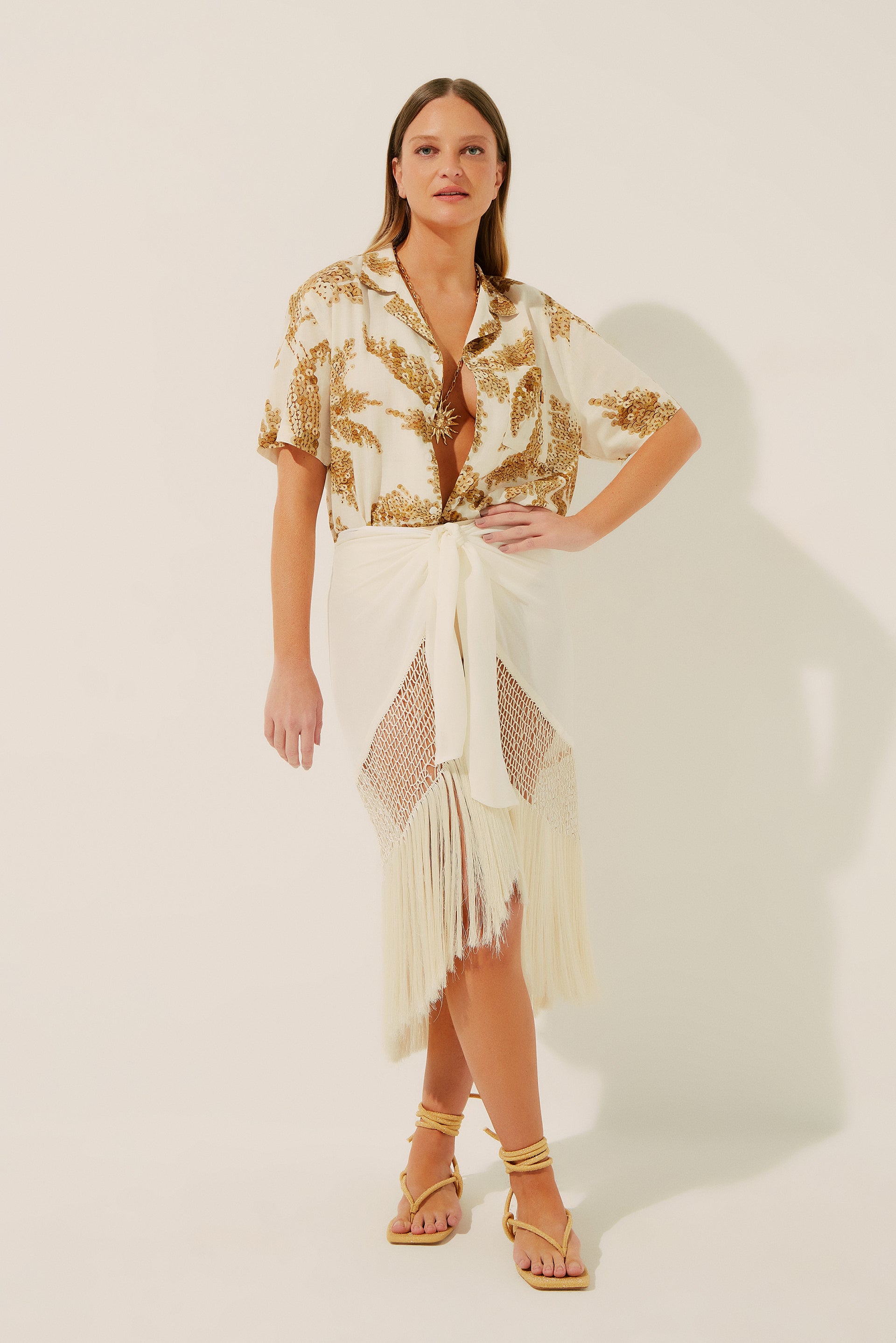 Star Midi Skirt With Ties And Fringe E4282A1352 - Product item main image