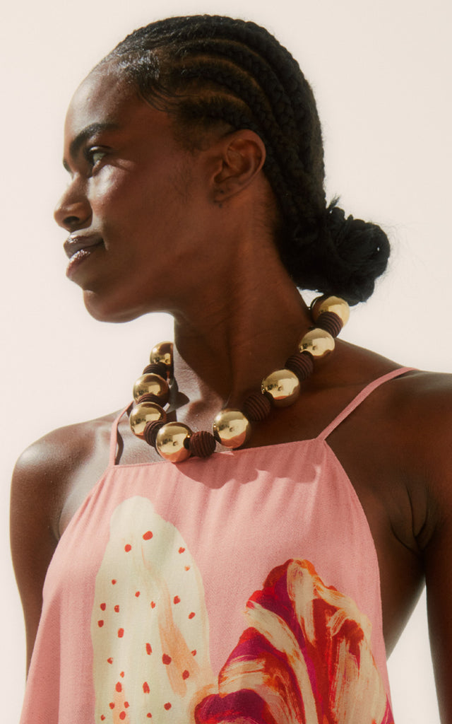 Glossy Metal Balls Wodden Necklace K977A1354