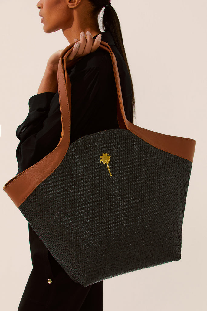 Botanic Collage Leather Strap Tote Bag T394A1446